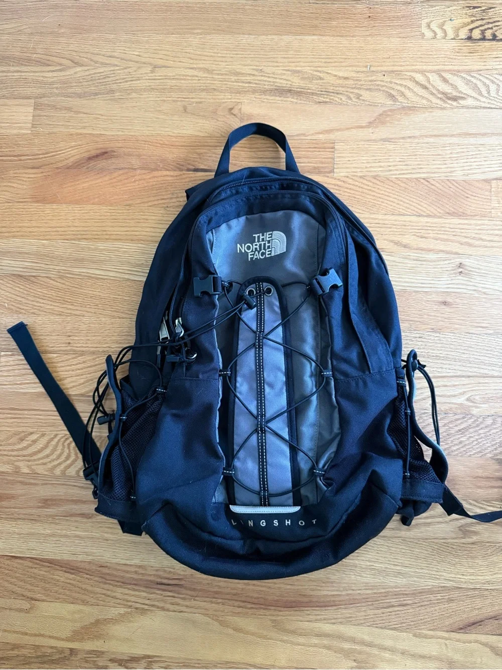 The North Face Black and Gray Daypack Backpack with Bungee Front